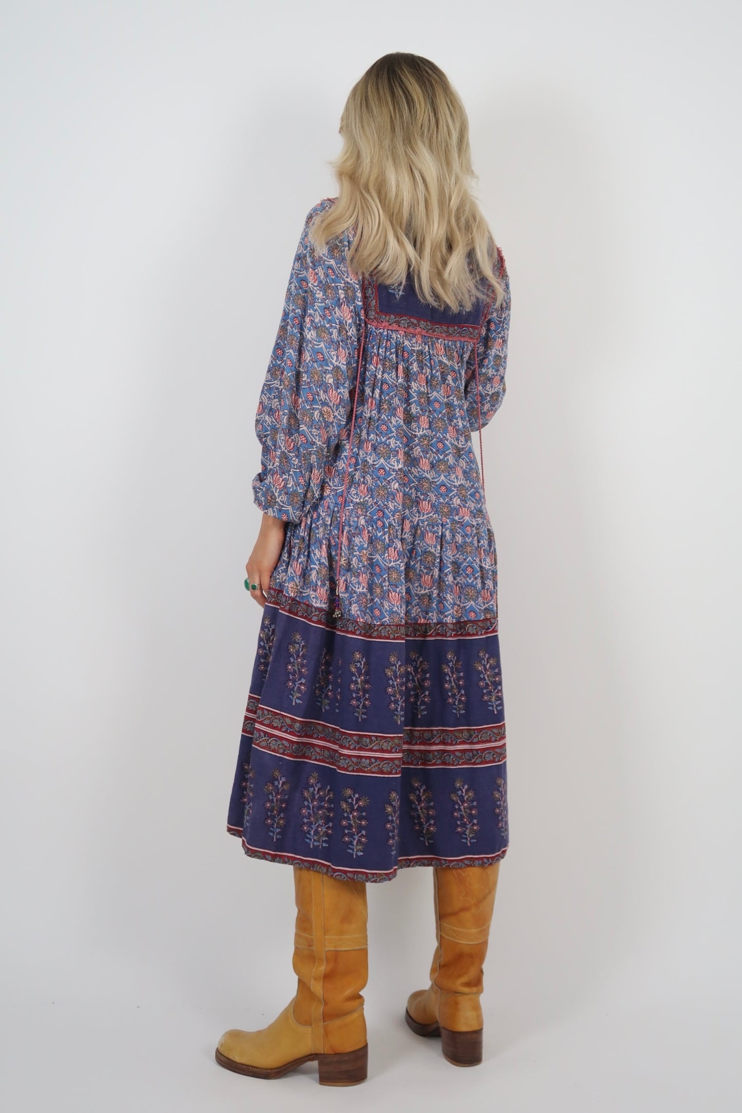 1970s Indian block print midi dress