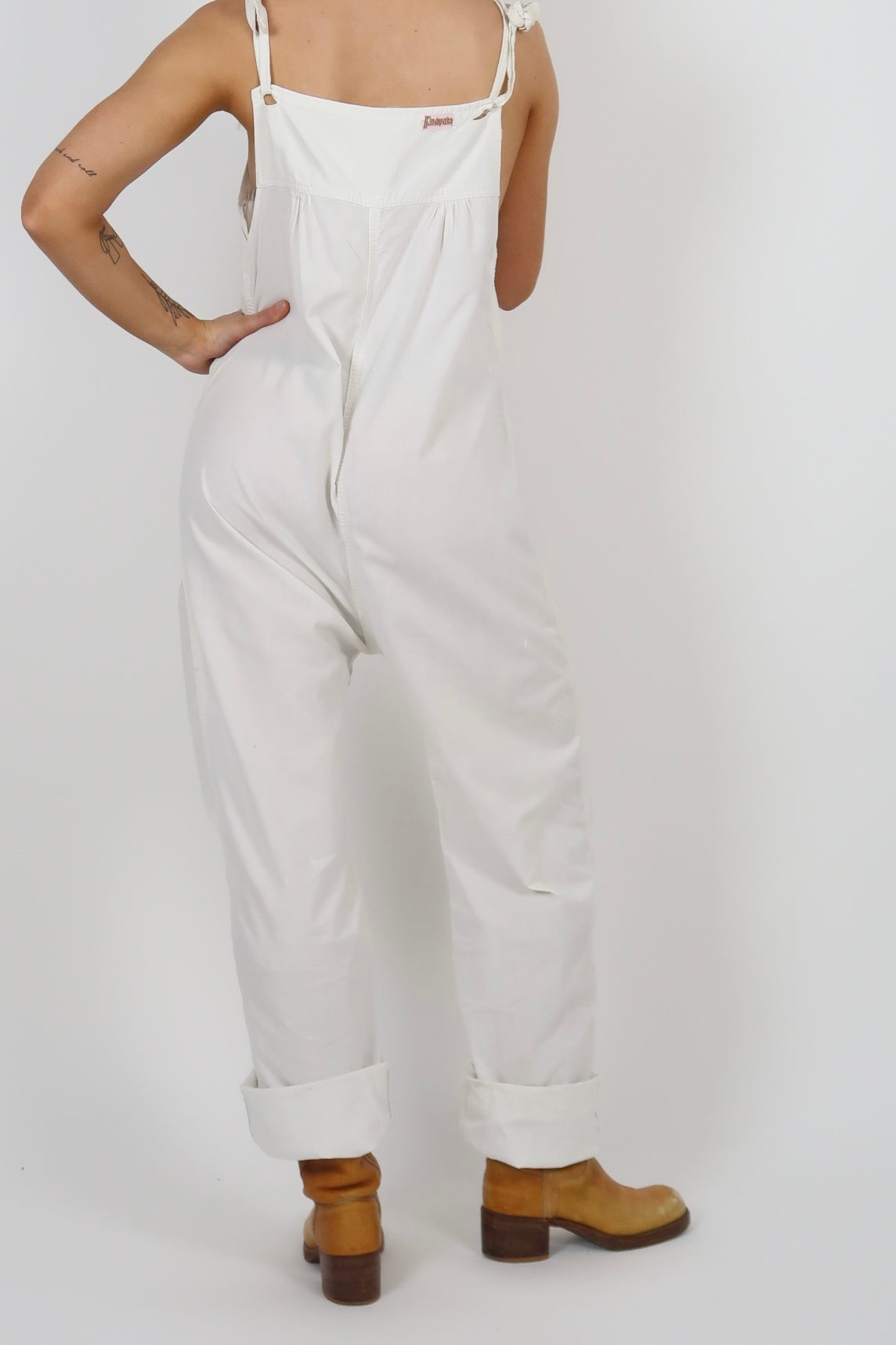 70s white cotton overalls
