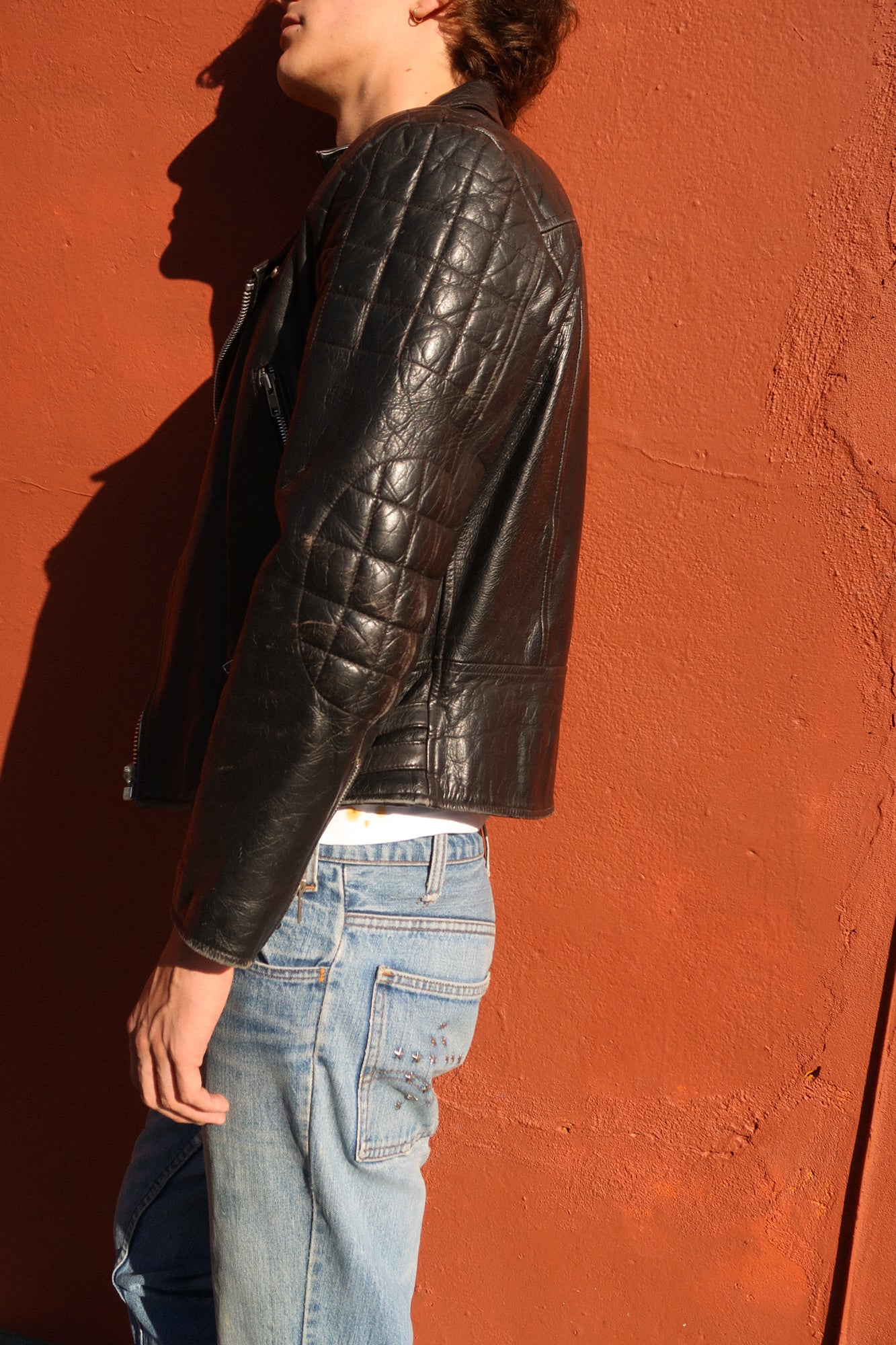 1980s thrashed biker jacket