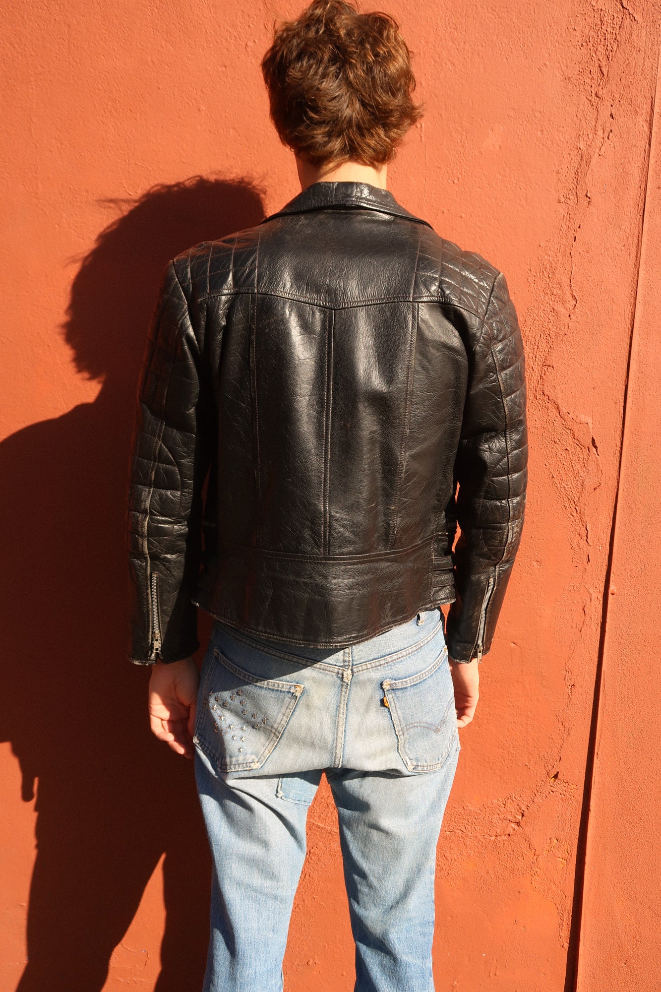 1980s thrashed biker jacket