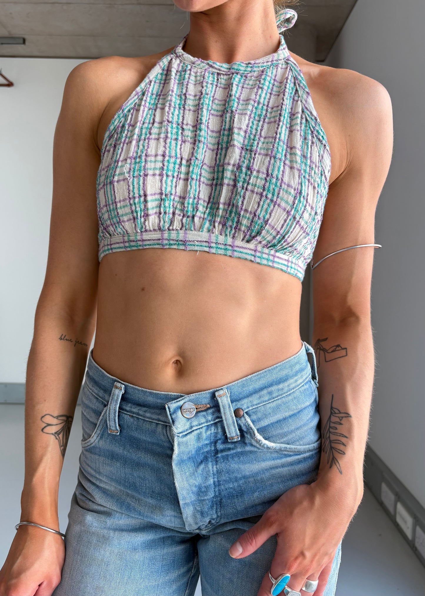 70S purple CHEESECLOTH HALTER TOP