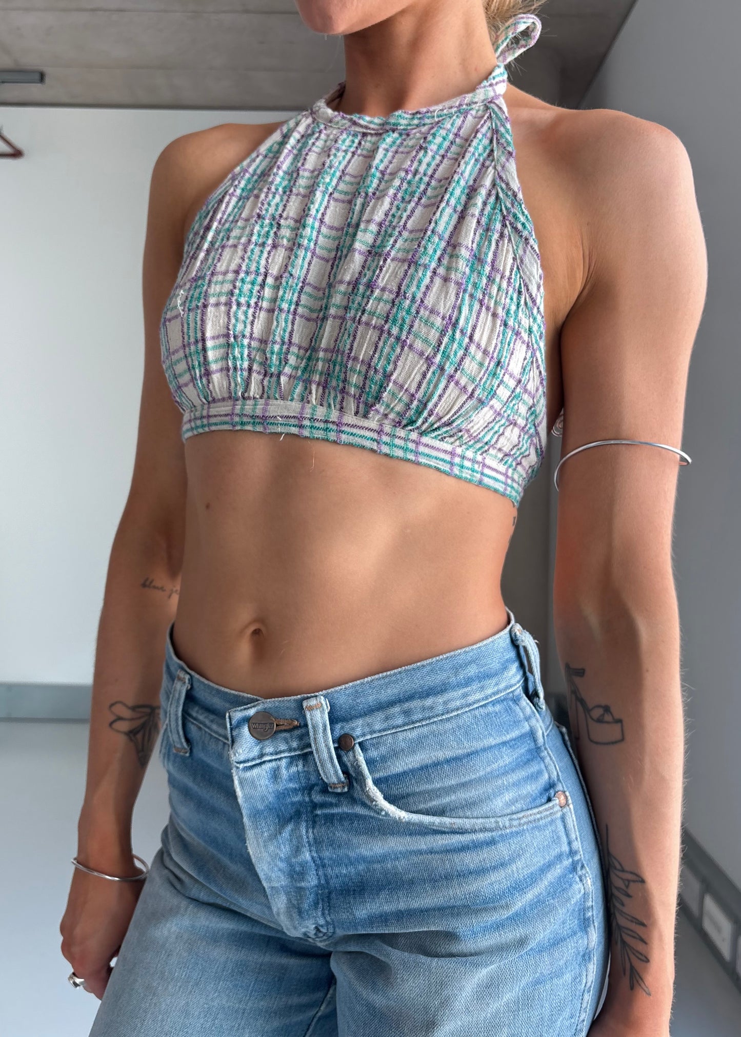 70S purple CHEESECLOTH HALTER TOP