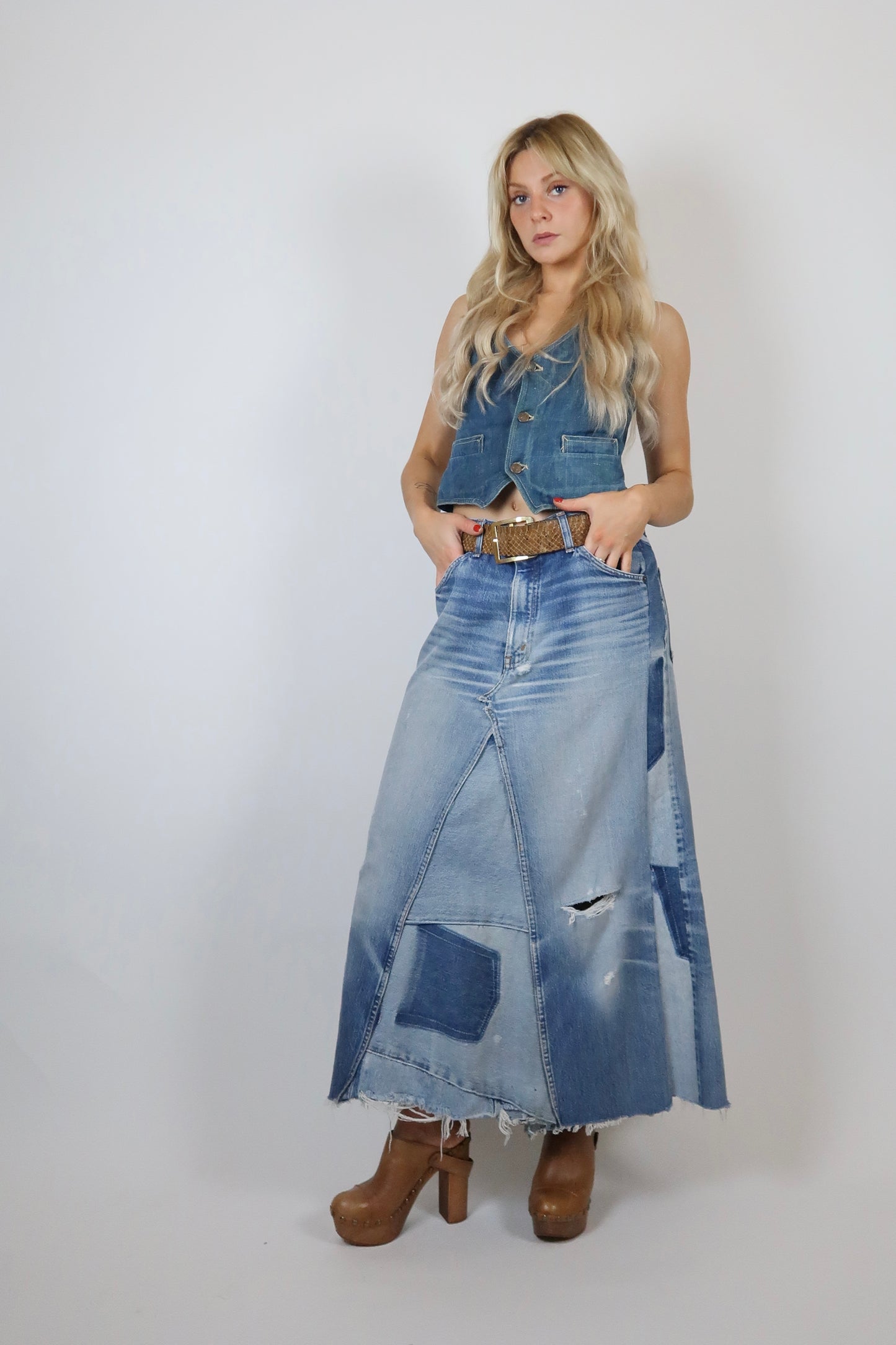 Custom made Orange tab Levis denim skirt