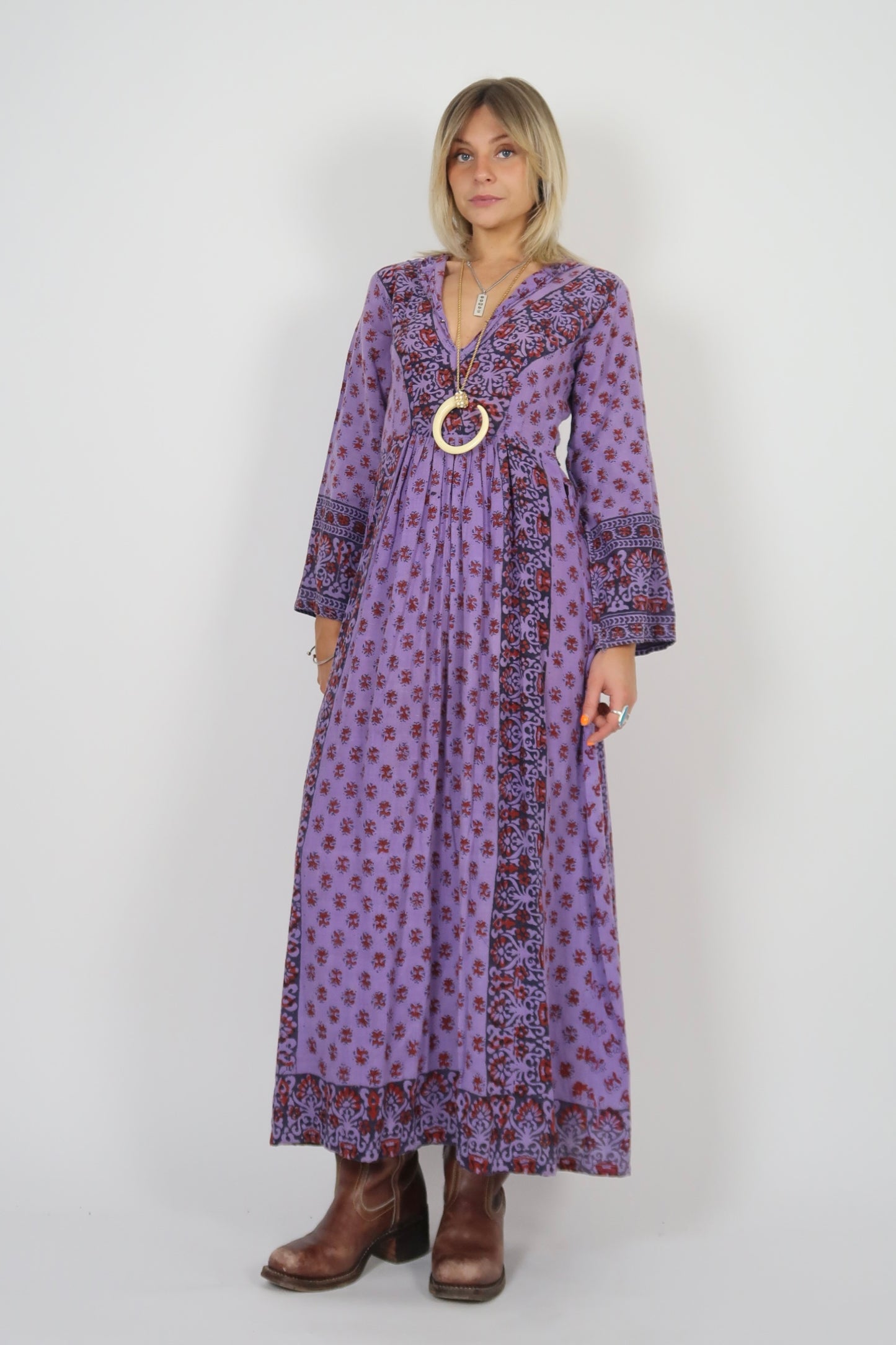 1960s hippie hooded kaftan dress purple
