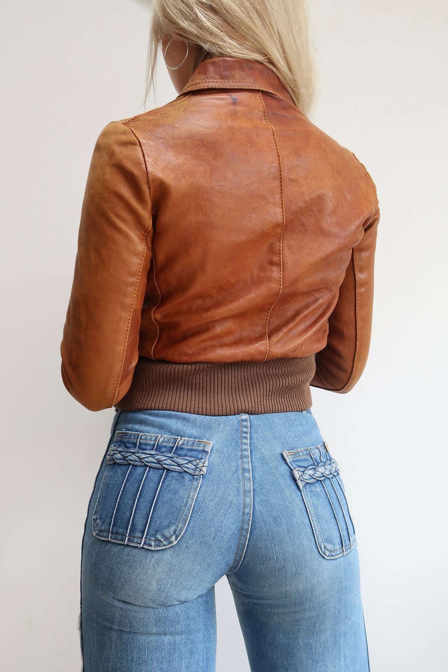 1970s tan fitted bomber