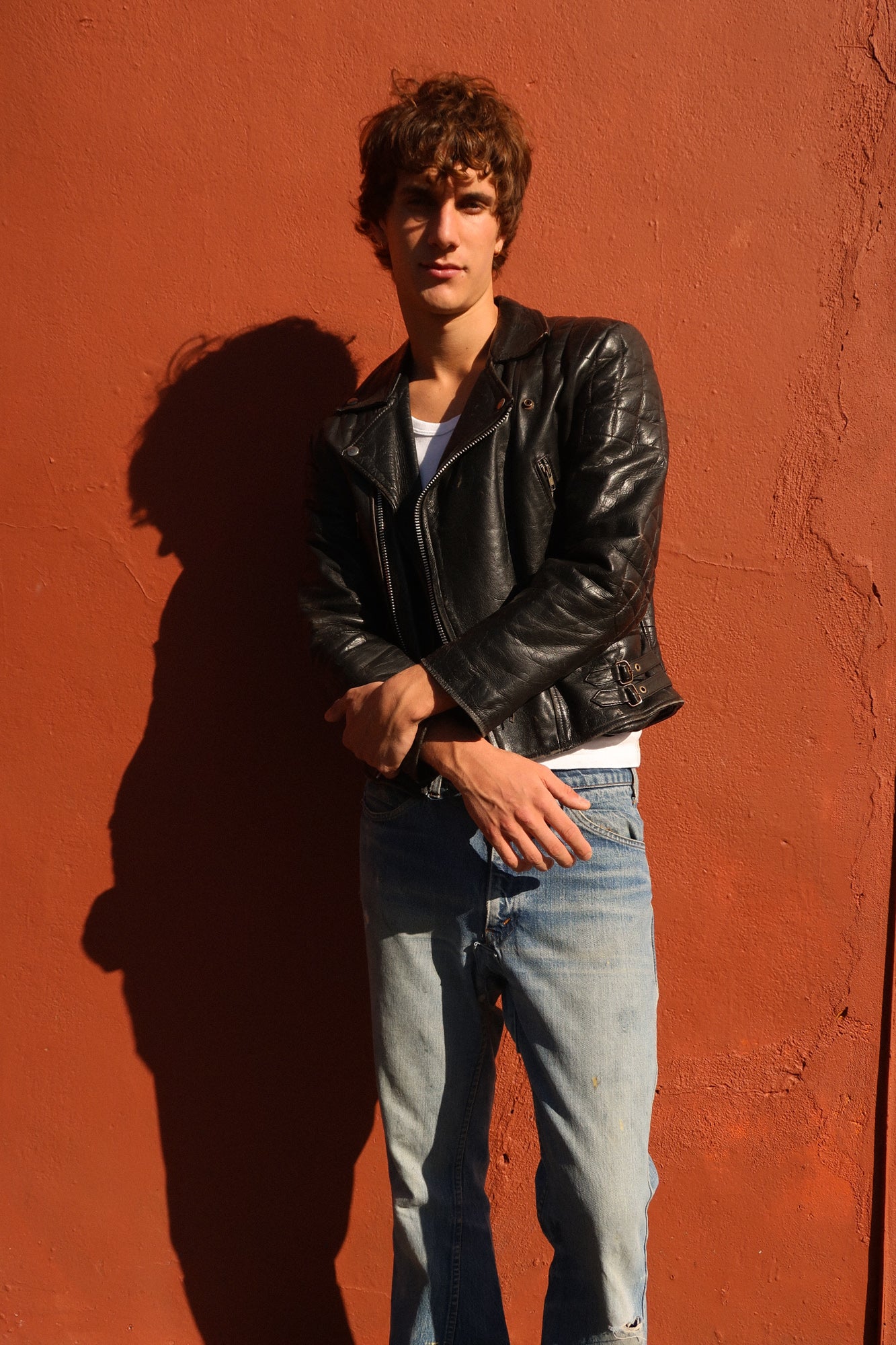 1980s thrashed biker jacket