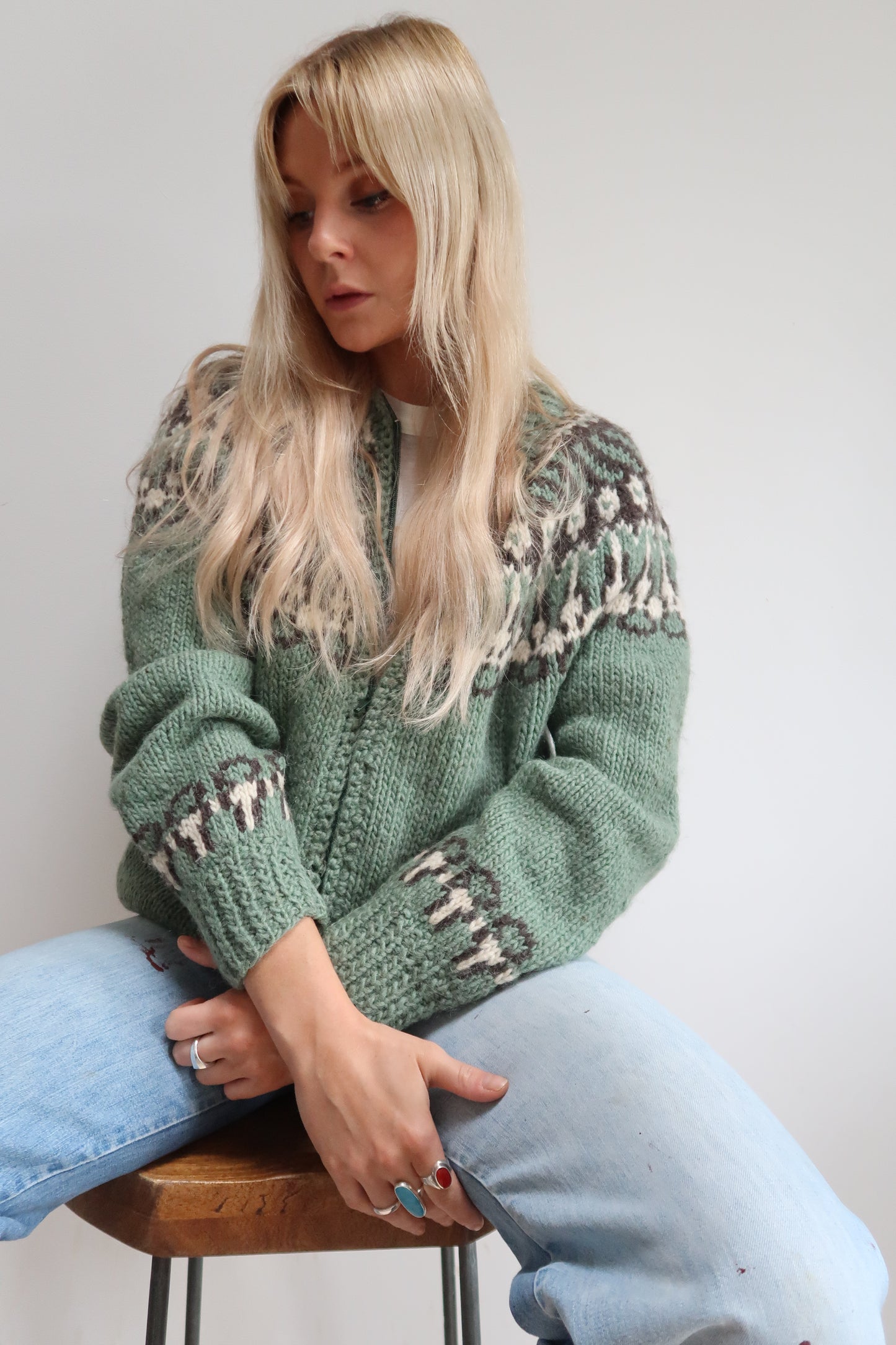 1970s fair isle zip up knit