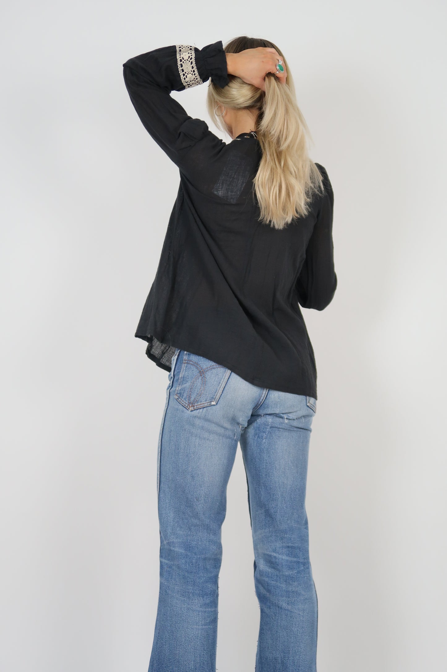 1970s black cotton blouse
