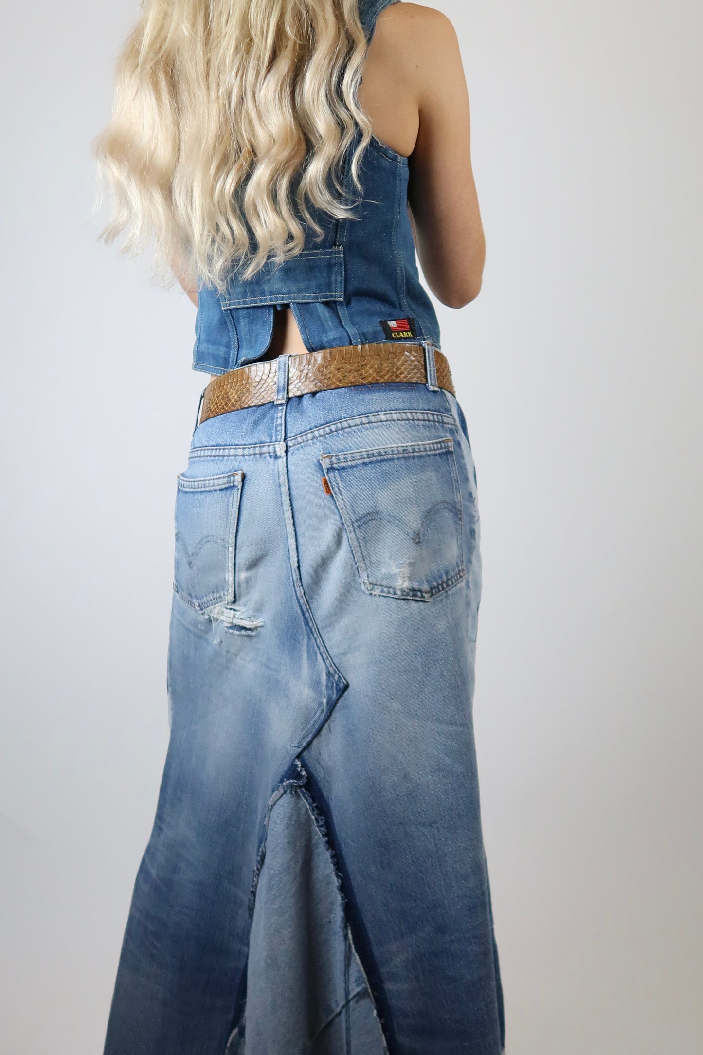 Custom made Orange tab Levis denim skirt