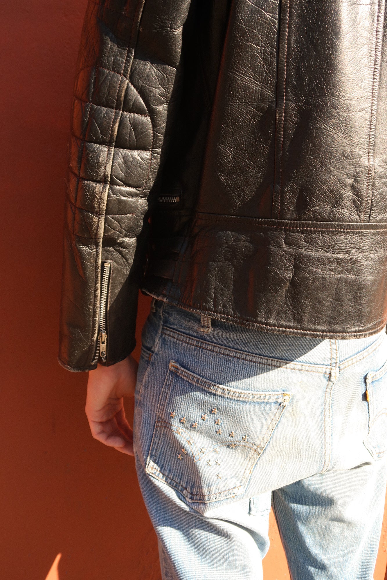 1980s thrashed biker jacket