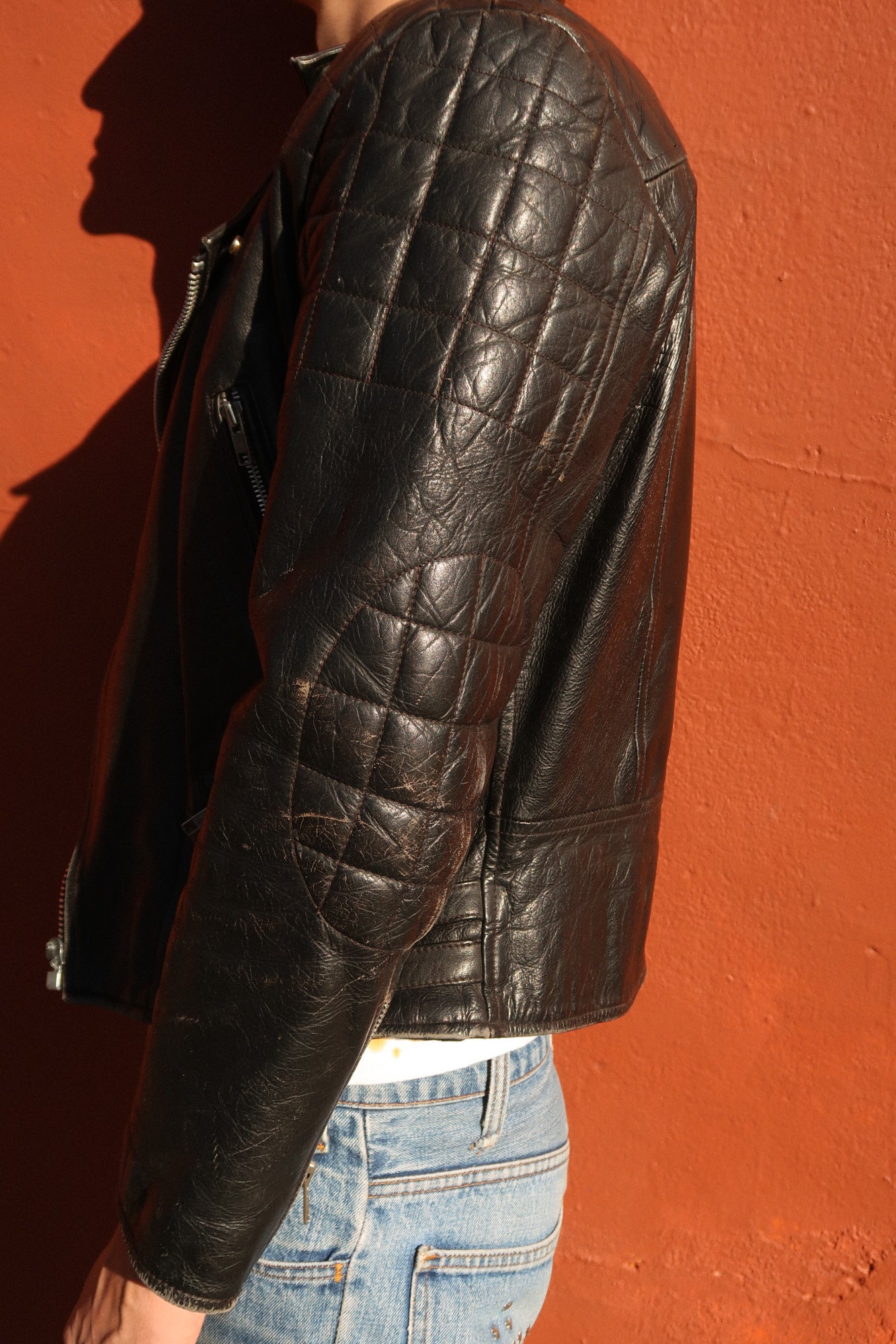 1980s thrashed biker jacket