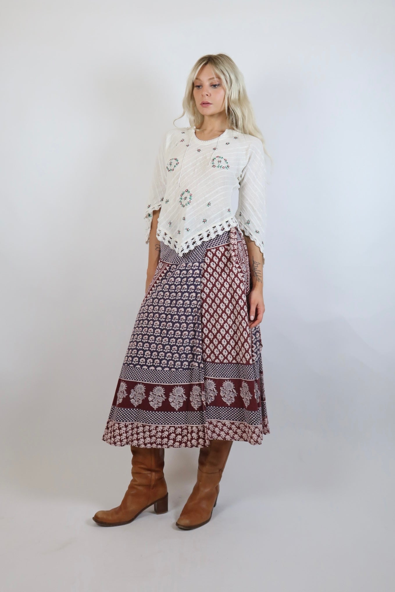 1970s Indian block printed wrap skirt