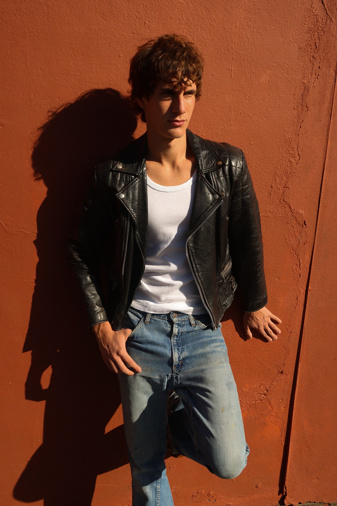 1980s thrashed biker jacket