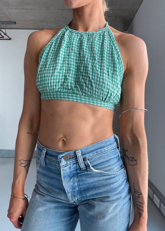 70S GREEN CHEESECLOTH HALTER TOP