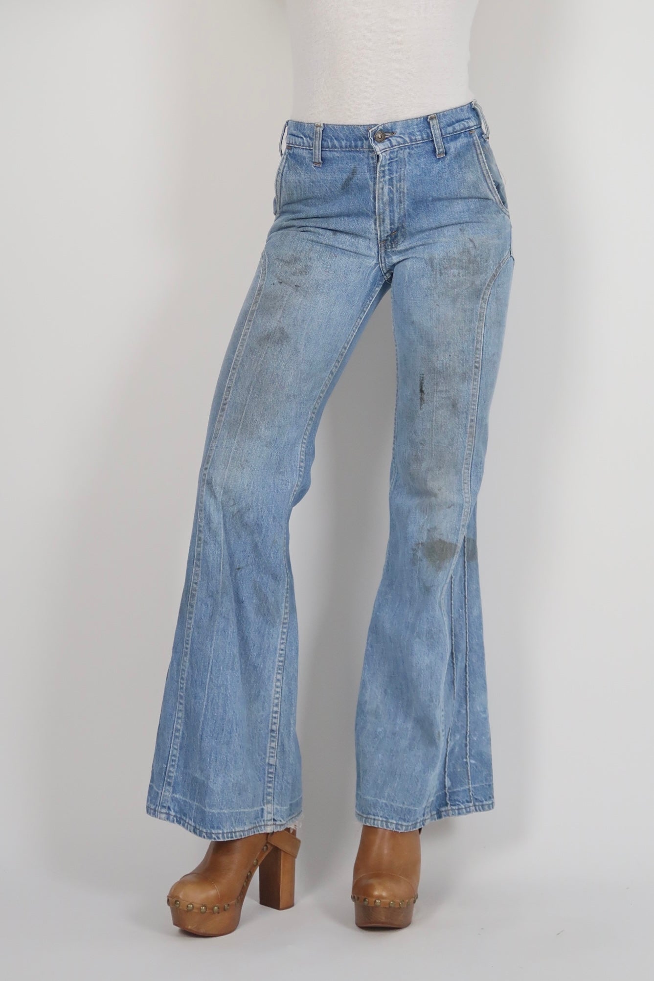 1970s orange feather tab jeans