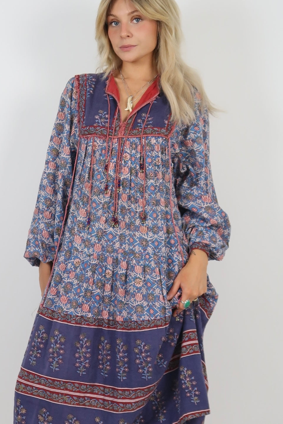 1970s Indian block print midi dress