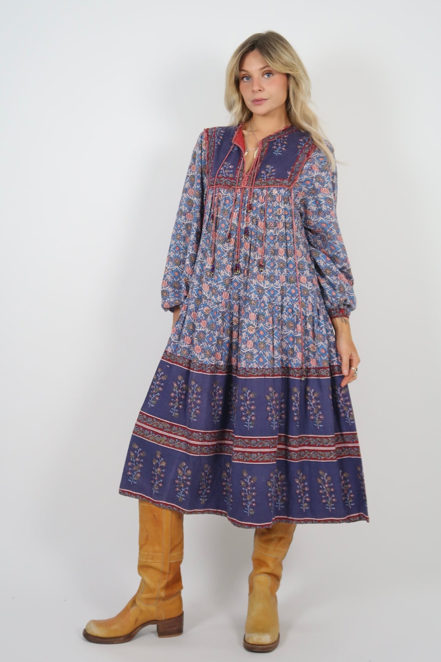1970s Indian block print midi dress