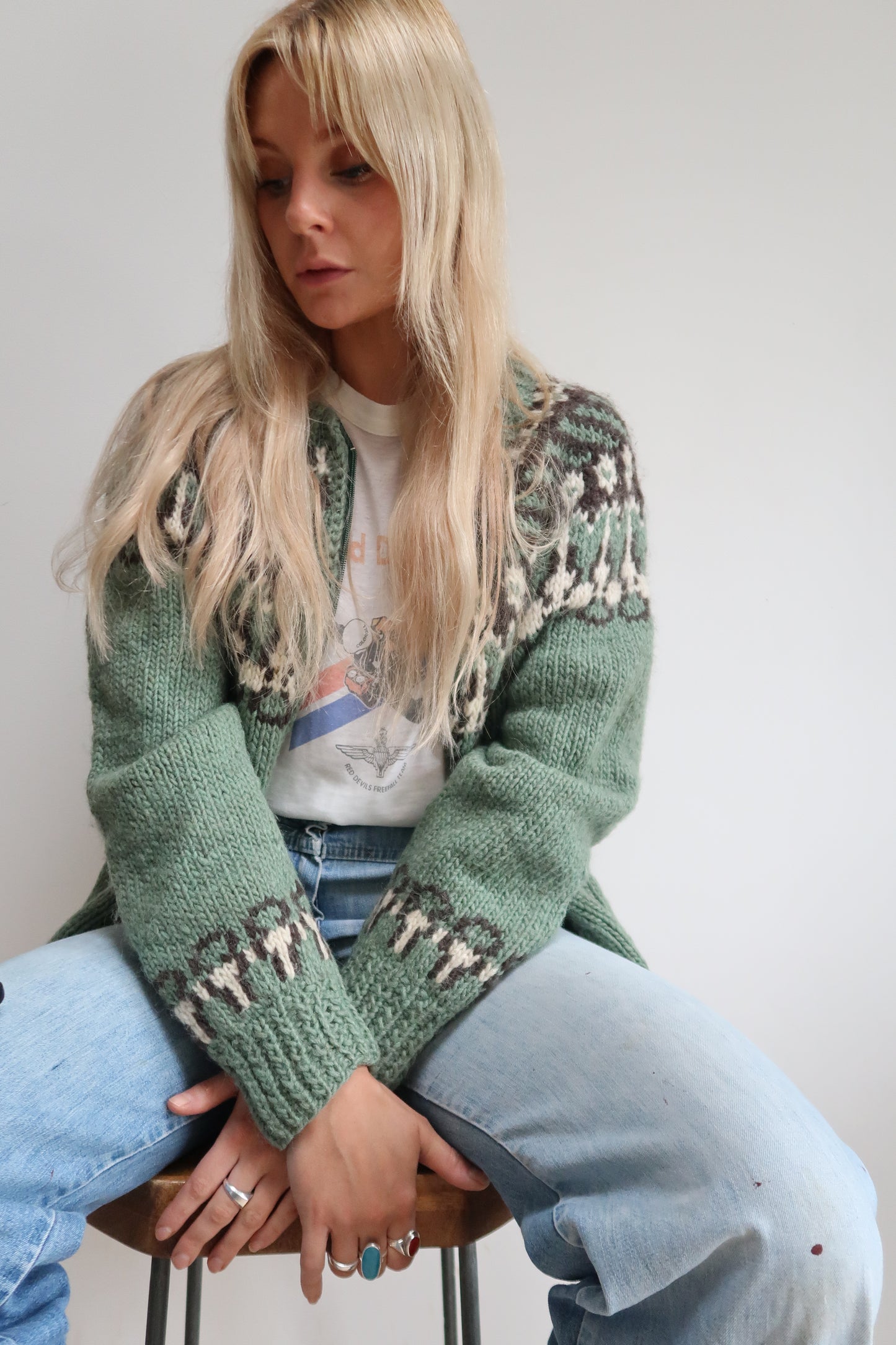 1970s fair isle zip up knit