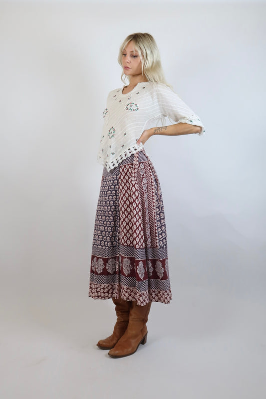 1970s Indian block printed wrap skirt