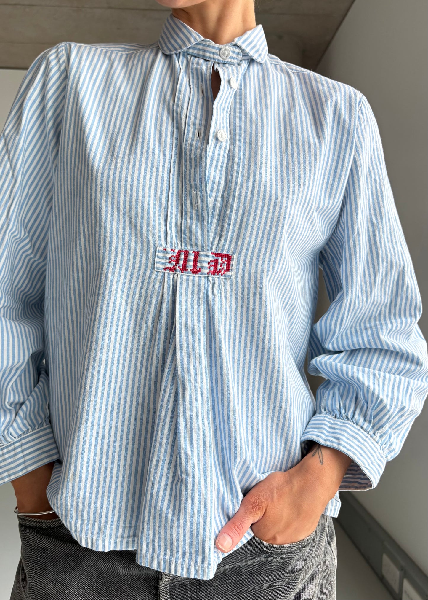70s cotton stripe BLOUSE