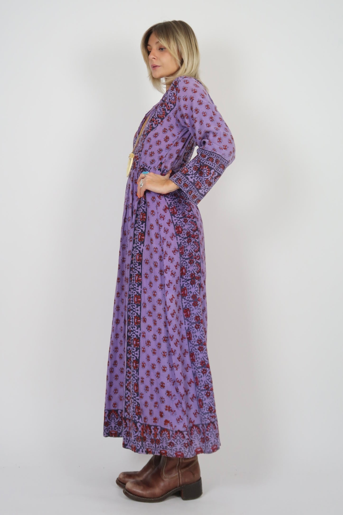 1960s hippie hooded kaftan dress purple