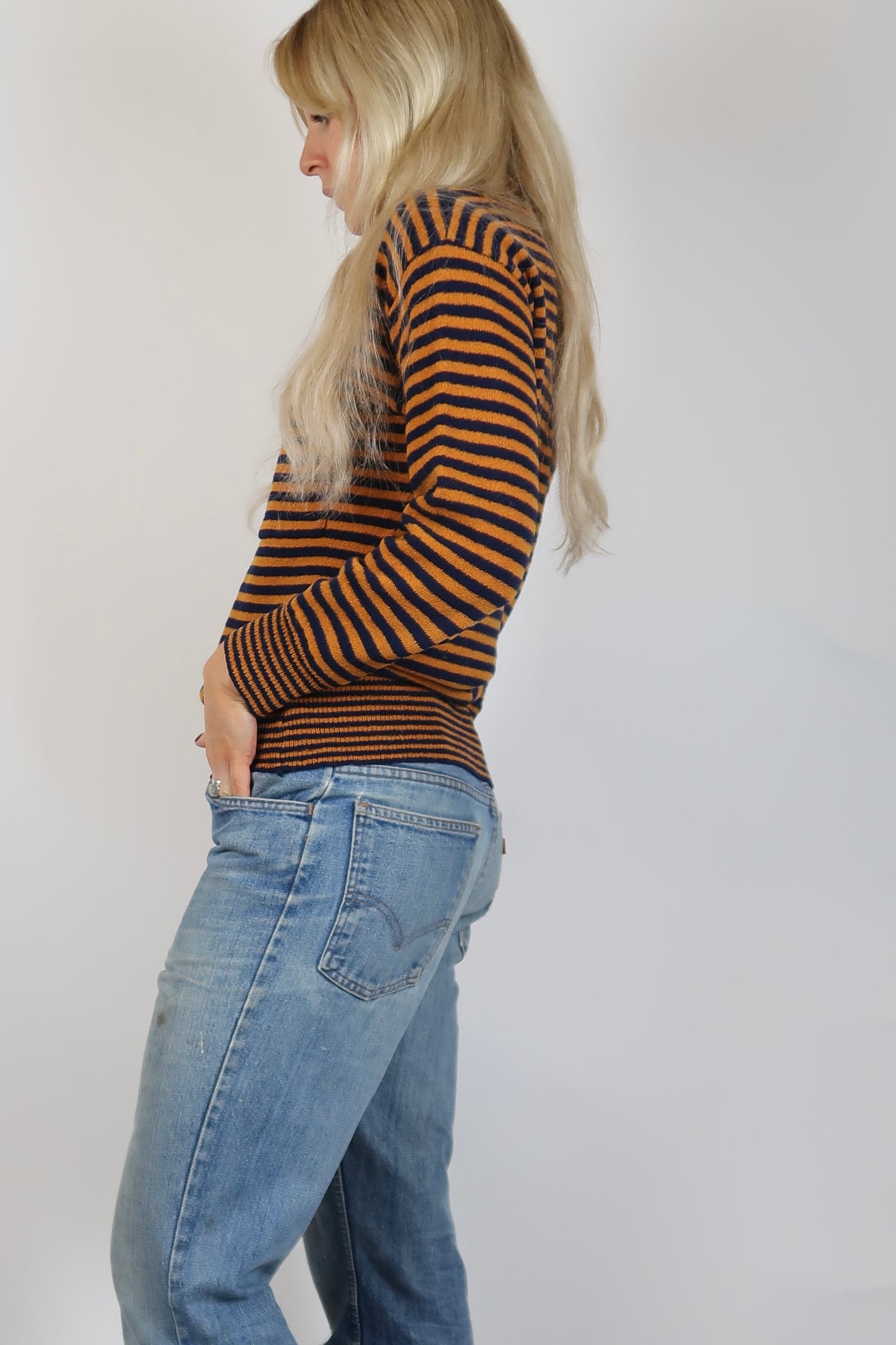 1960s navy and orange stripe knit