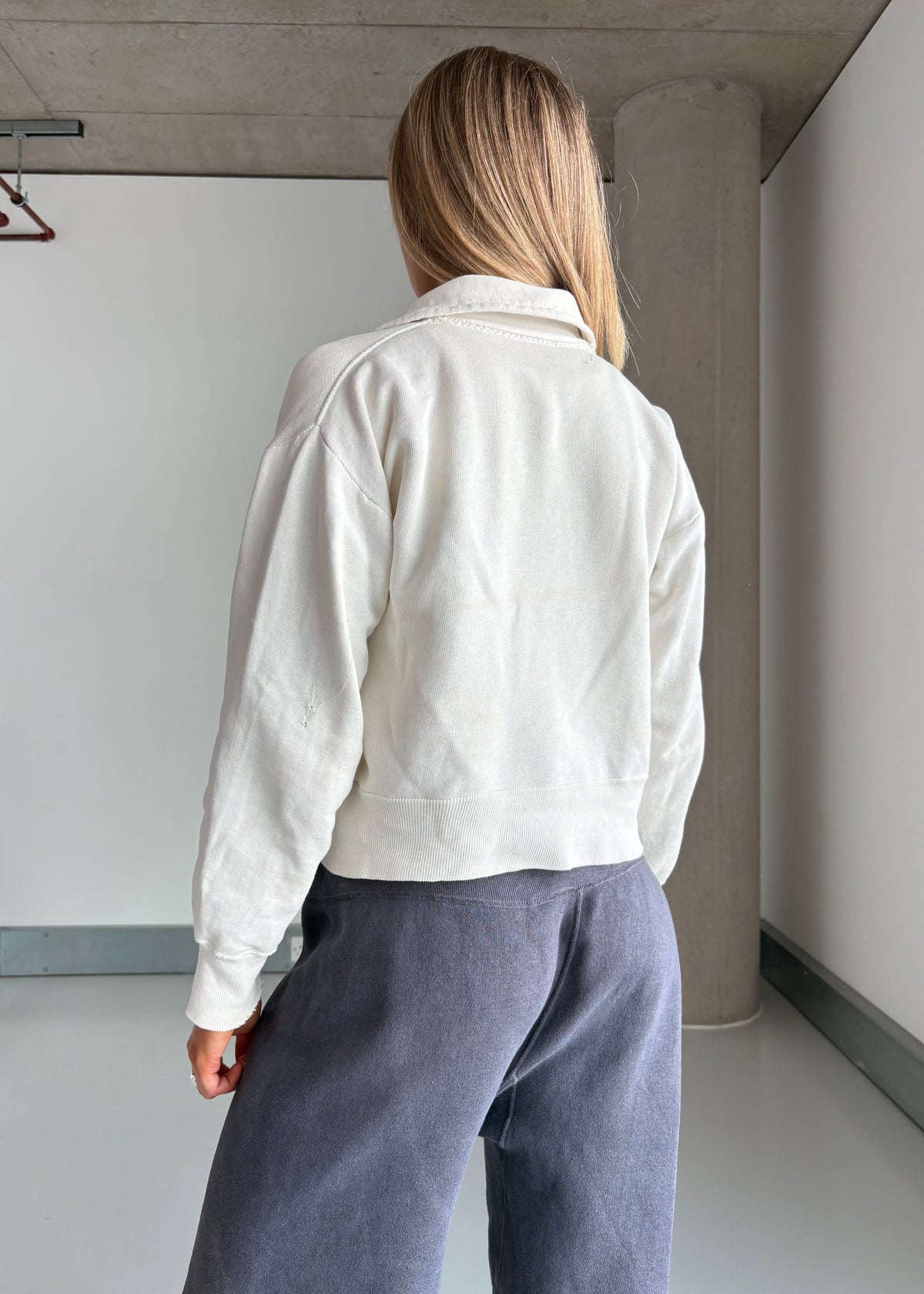 1950s white zip up sweat